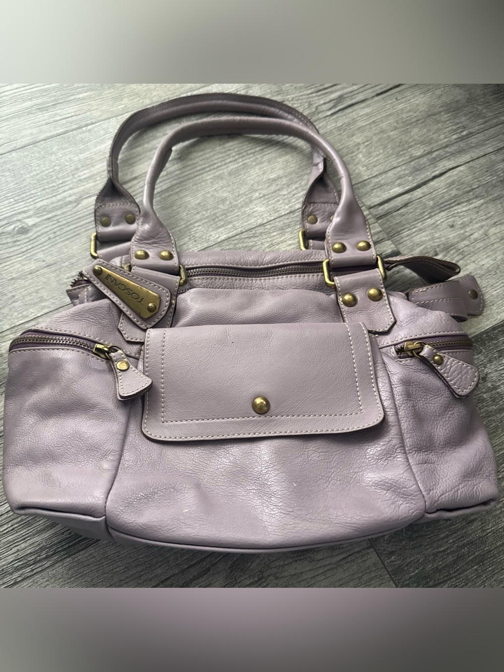 Lilac Toscani Italian Leather Shoulder Bag with Brass Hardware